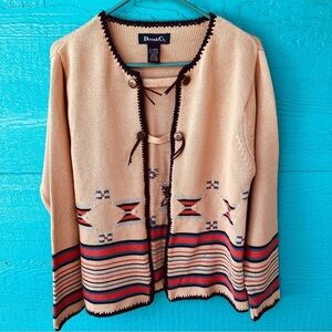 RALPH LAUREN Denim & Co CONCHO  Aztec Southwestern Tribal Cardigan Sweater XL